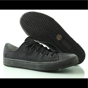 SKECHERS woman’s US 10 Work Slip Resistant Black on Black Lace low top 76532